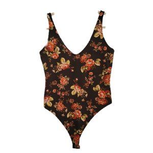 NWT Women’s Size S Wild Fable Brown Floral Bodysuit